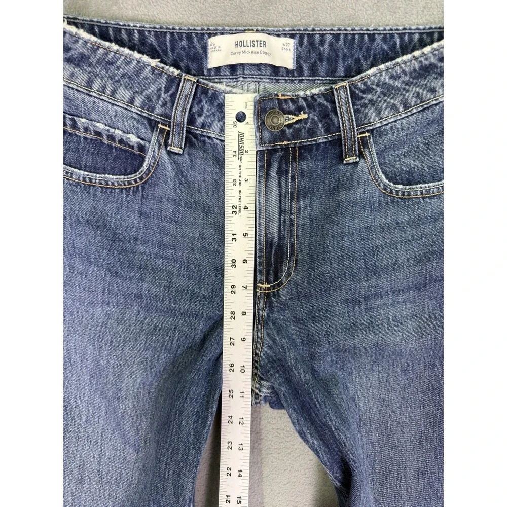 Hollister Jeans Womens 4 Short Blue Medium Wash Curvy Mid Rise Baggy Wide Leg